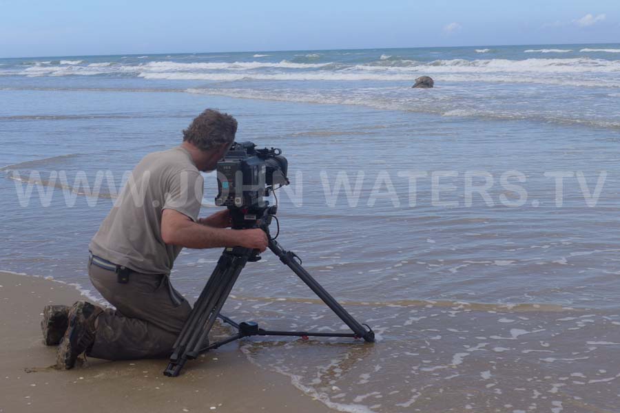 Filming green turtles mating in surf, Rancho Nuevo, Mexico